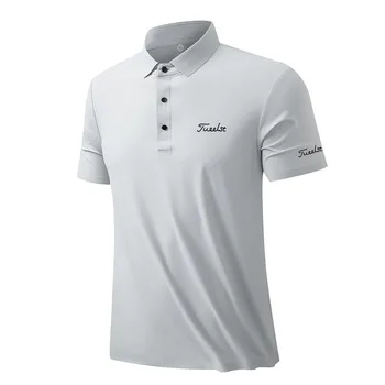 Мужская классическая Корейская рубашка-поло для гольфа с коротким рукавом и принтом, дышащая рубашка-поло 2023, Летний спортивный Быстросохнущий деловой мужской топ-поло для гольфа