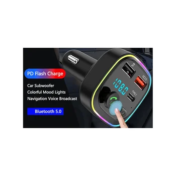 Bluetooth FM-передатчик Bluetooth Автомобильный радиоприемник Адаптер PD 20 Вт, Type-C и QC3.0, поддержка TF-карты / USB-ключа