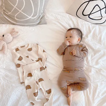 Комплекты Одежды для новорожденных мальчиков, весенне-осенние хлопковые топы с длинными рукавами + брюки с высокой талией, 2 ПРЕДМЕТА, одежда для маленьких девочек, пуловер + брюки