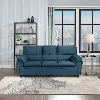 Бархатный 3-местный диван для гостиной, спальни, офиса синего цвета