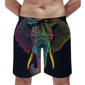 Пляжные шорты Elephant Hawaii, плавки Line Art, неоновые мужские шорты для бега, серфинга, высокого качества, пляжные короткие штаны большого размера