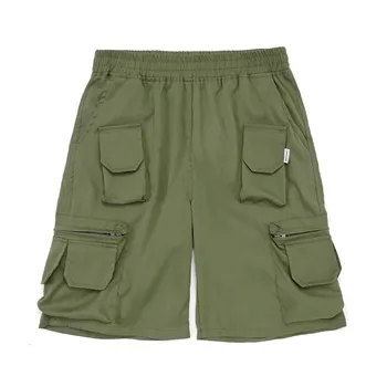 3D Шорты с несколькими карманами, мужские модные уличные трендовые однотонные брюки с пятью точками, Летние Спортивные повседневные брюки с эластичной резинкой на талии, Зеленые