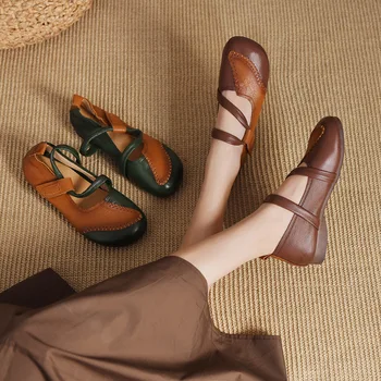 Женская обувь в стиле ретро, повседневные женские кроссовки с круглым носком, Осенние разноцветные туфли Modis на плоской подошве с мелким носком, Новые Летние туфли большого размера для бабушки Fal