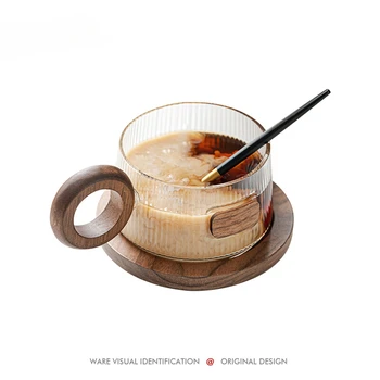 Креативный набор для латте из орехового стекла в японском ретро стиле, чашка и блюдце для латте из орехового стекла, дизайн ниши высокого класса, изысканный.