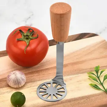 Картофелемялка с длинной ручкой, прочный инструмент для измельчения сыра, универсальная картофелемялка из нержавеющей стали с длинной древесиной без усилий